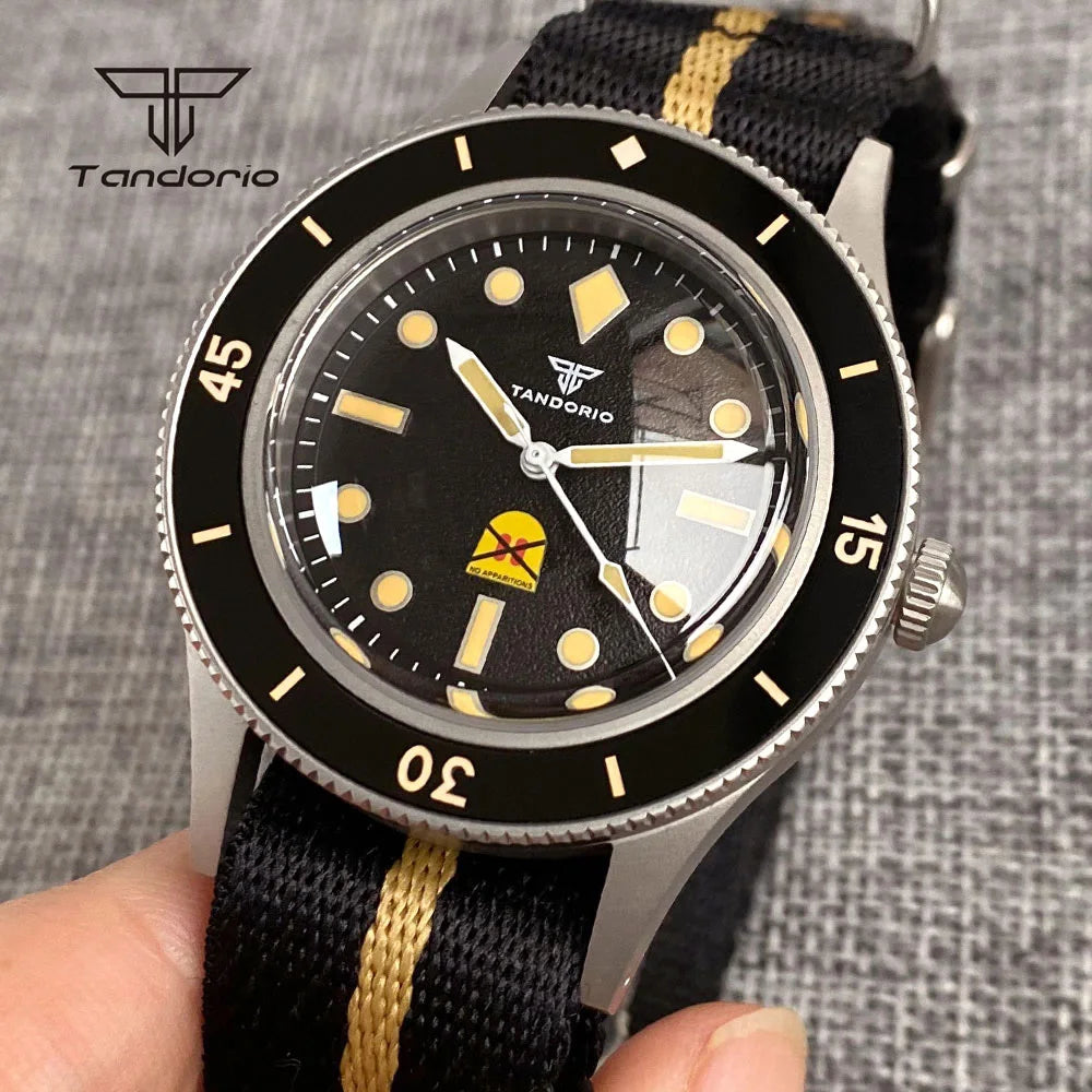 Tandorio Fashion Ghost Dial Luminous 50-Fathoms Style Dive Automatic NH35 Men's Watch Domed Sapphire 20ATM 40mm Sandblasted Case