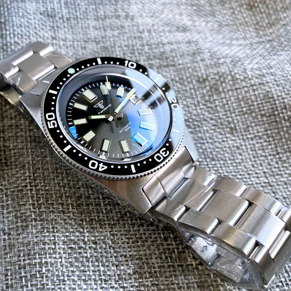 Tandorio 41mm 62MAS Black Gray Dial NH35A Automatic 300M Diving Men's Watch Ceramic Bezel Green Lume Bow Sapphire Glass