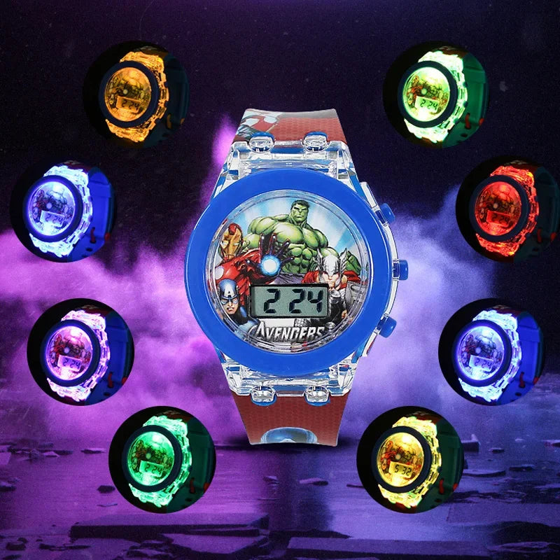 Flash Light Spiderman Kids Watches For Boys Cartoon shark Mickey Children Watch Girls Student Digital Clock Gifts Toy