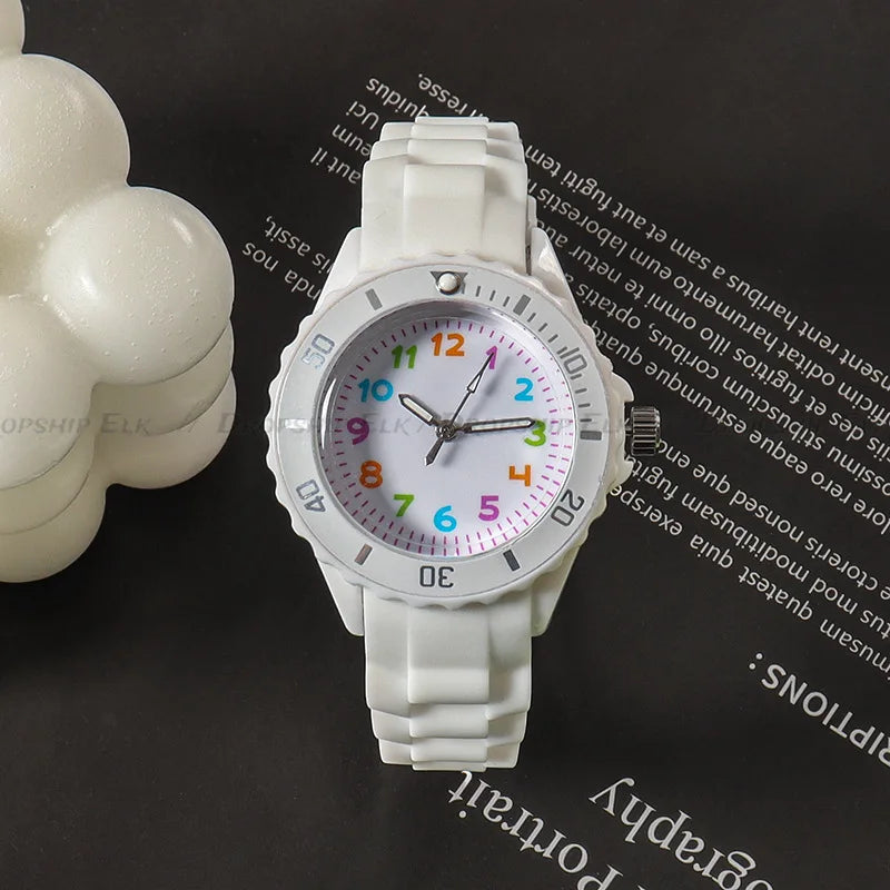 Kids Analog Watch for Boys Girls Soft Silicone Band Colorful Number Cute Watches for Children  Resistant Quartz Wristwatch
