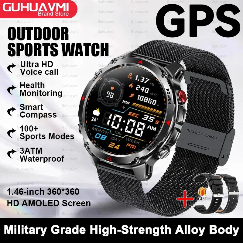 2025New Smart Watch For Men 1.46'' 360*360 HD AMOLED Color Display Voice Call Compass LED Sports Fitness Waterproof Watch Ladies