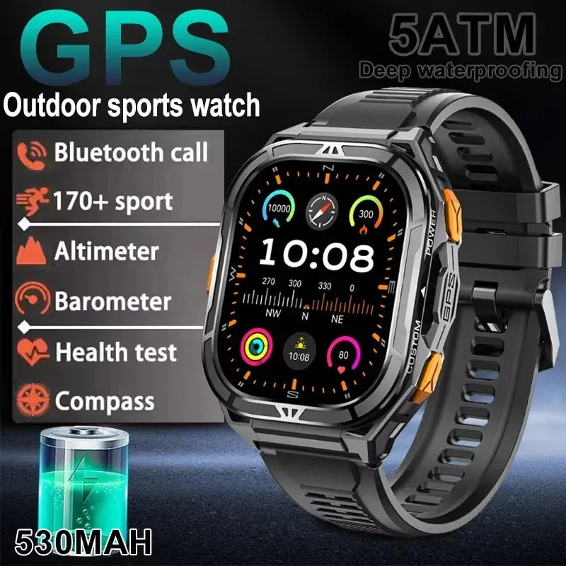 2025 New GPS Smart Watch Men 1.96-inch HD AMOLED Screen Compass Bluetooth Call 5ATM Waterproof Sport Smart Watch for Android iOS