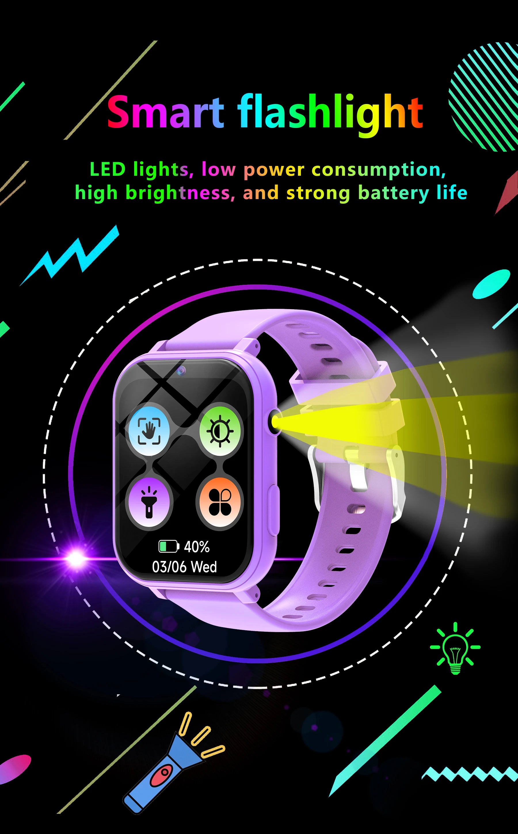 Kids Games Smart Watch 18 Games 1.83-inch Display Screen Camera Waterproof Flashlight For Holiday Gift Boy Girl Children Watch