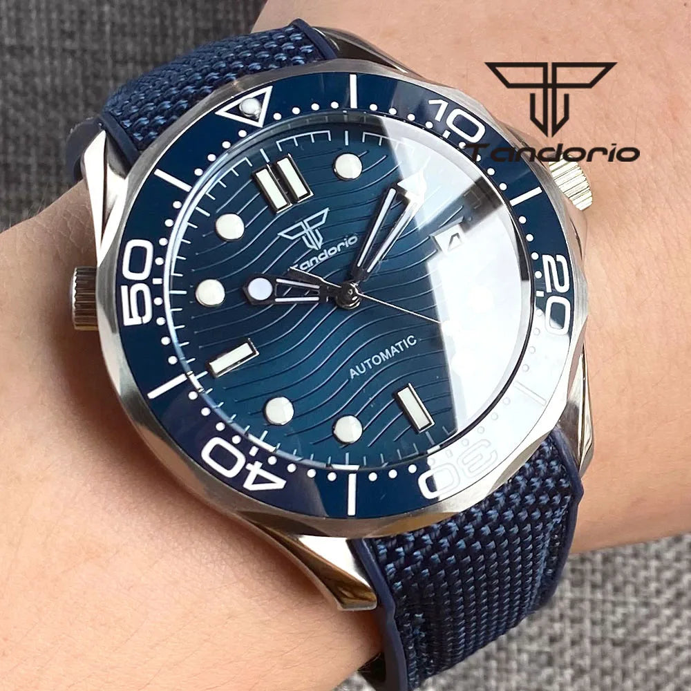 Tandorio 41mm Mechanical NH35 Business Stainless Steel Automatic Watch for Men Sapphire Fashion Wristwatch Date Ceramic Bezel