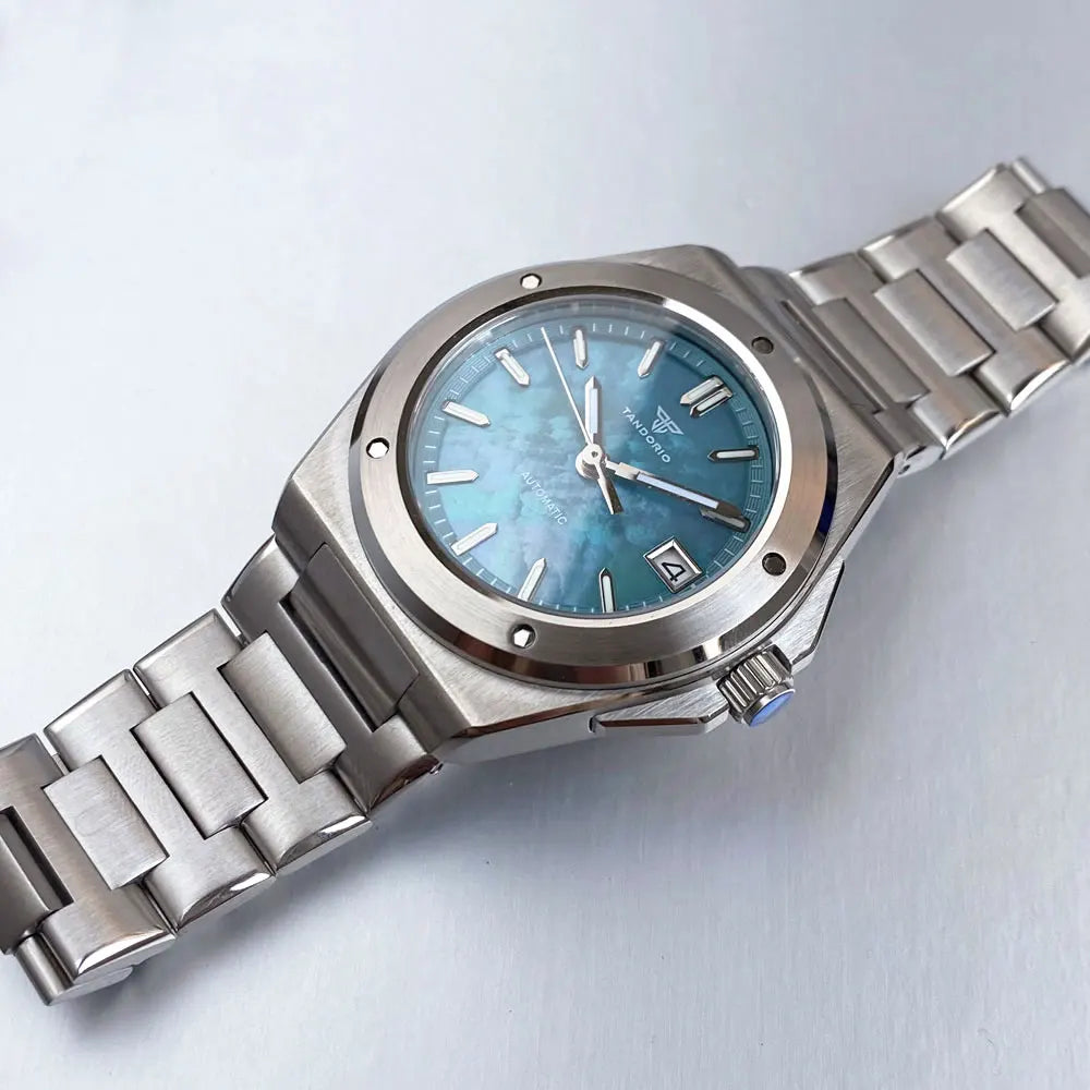 Tandorio Light Blue Mother of Pearl 40mm Sapphire Crystal Glass 100m Waterproof Japan NH35A Automatic Men Mechanical watch