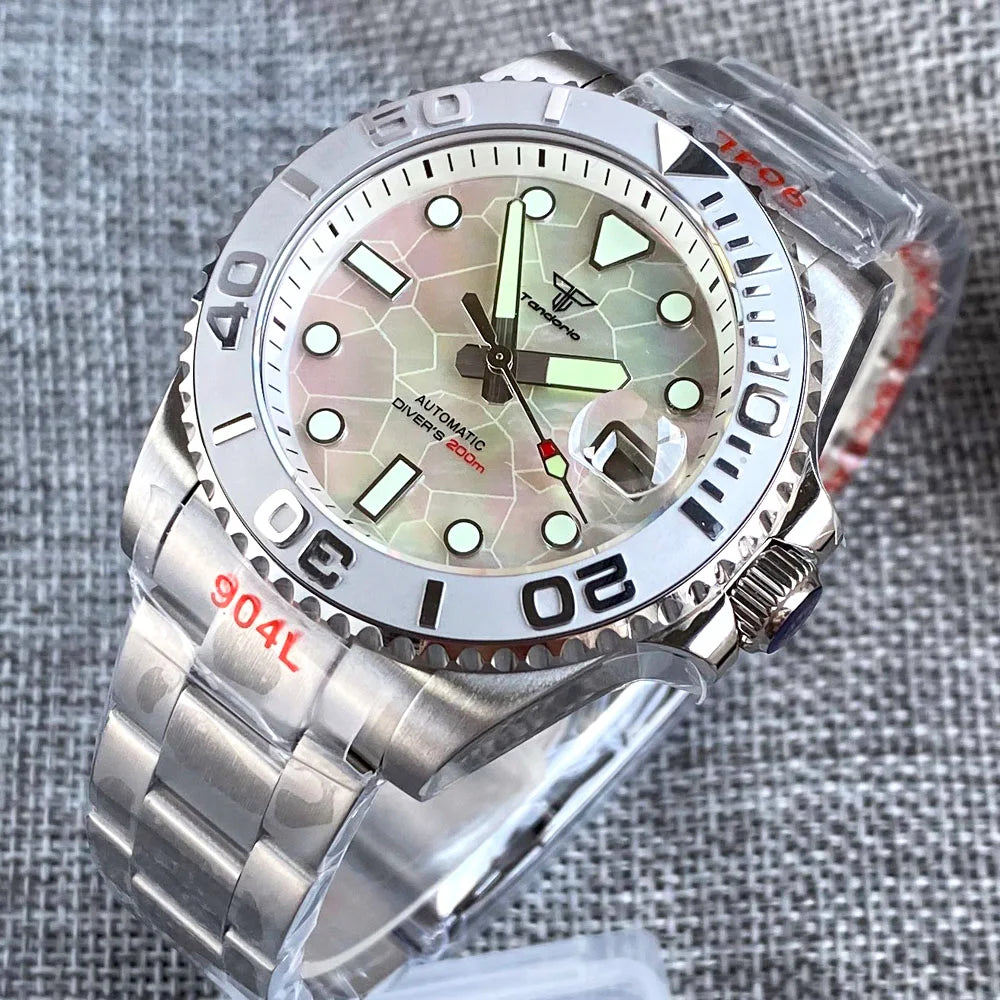 40mm 200M Water Resistence Selfwinding Watch for Men NH35A Movement Mother of Pear Dial Ceramic Insert 316L Band 120click Bezel