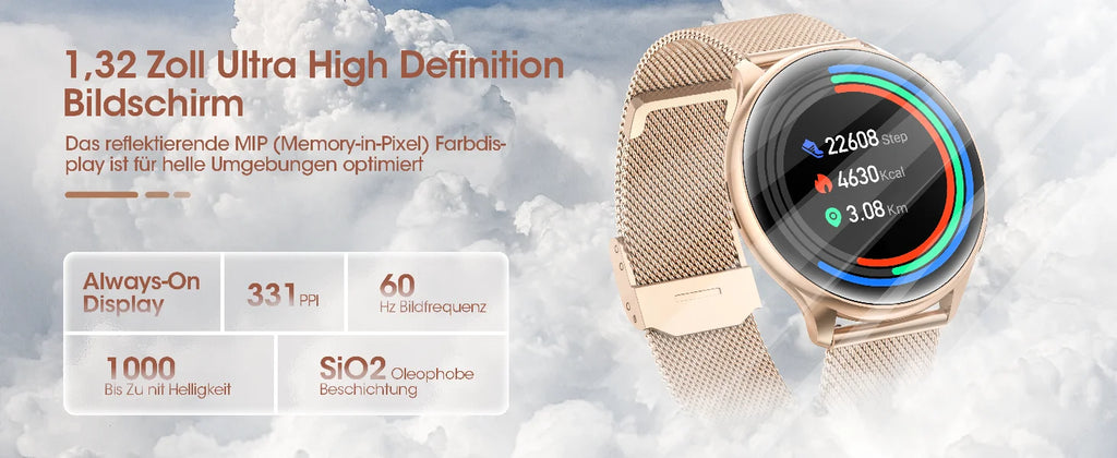 Smart watch for women with phone function, 1.39 inch HD full touch screen with monitor, menstrual cycle, sleep monitoring, pedom