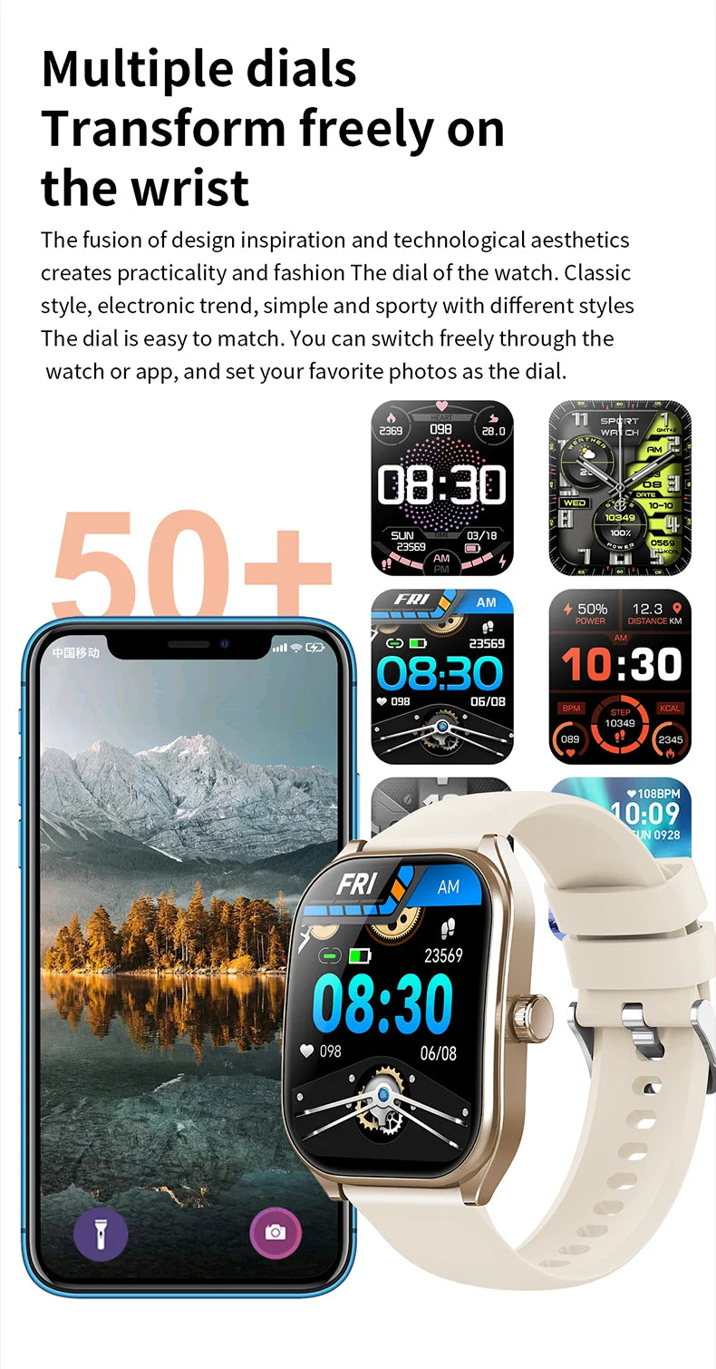 Smart Watch 2.01'' AMOLED Curved Screen IP68 Waterproof Bluetooth 5.3 Call AI Vioce Assistant Fitness Smartwatch for Men