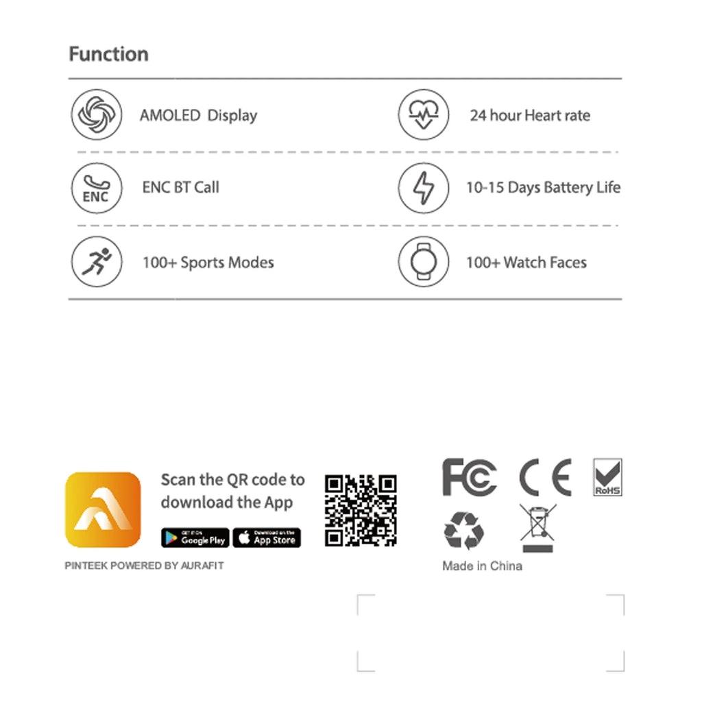 Smart Watch 1.43" AMOLED Screen Bluetooth Call GPS Fitness Tracker 150+ Sport Modes Heart Rate/SpO2 Monitor 450mAh