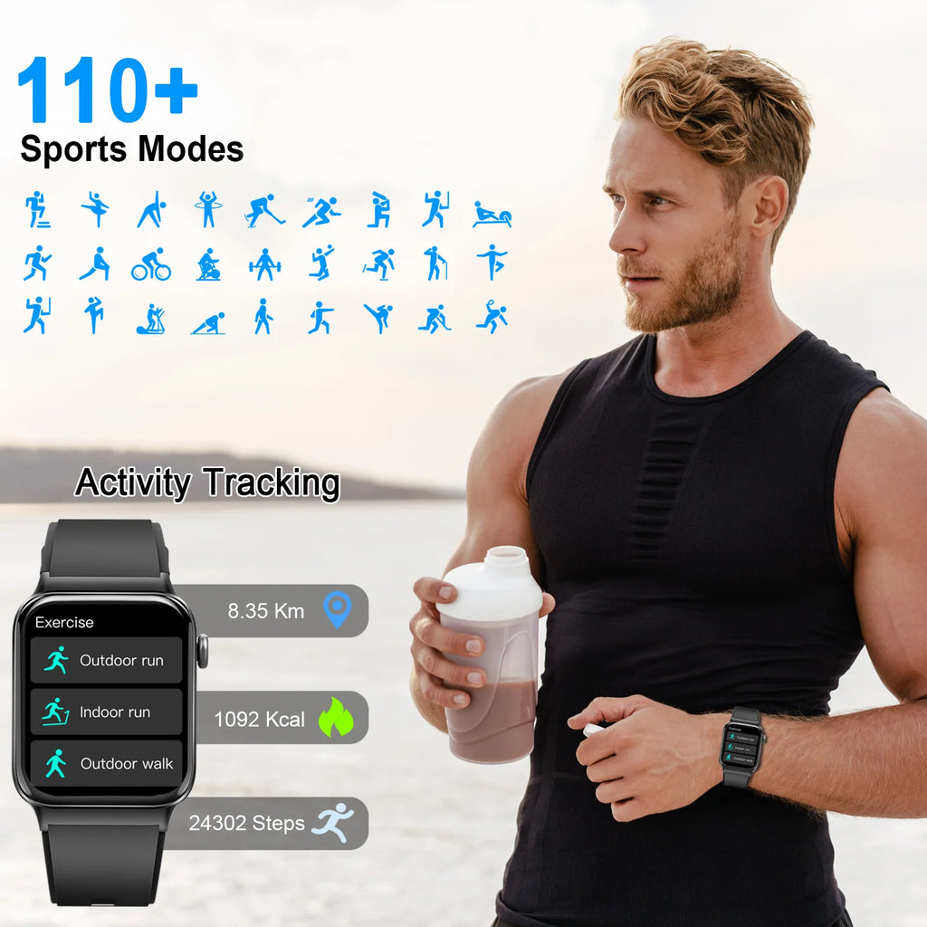 Smart Watch, 1.85" Smartwatch (Answer/Make Call), IP68 Waterproof Fitness Tracker, 100+ Sport Modes, Heart Rate and Sleep Monito