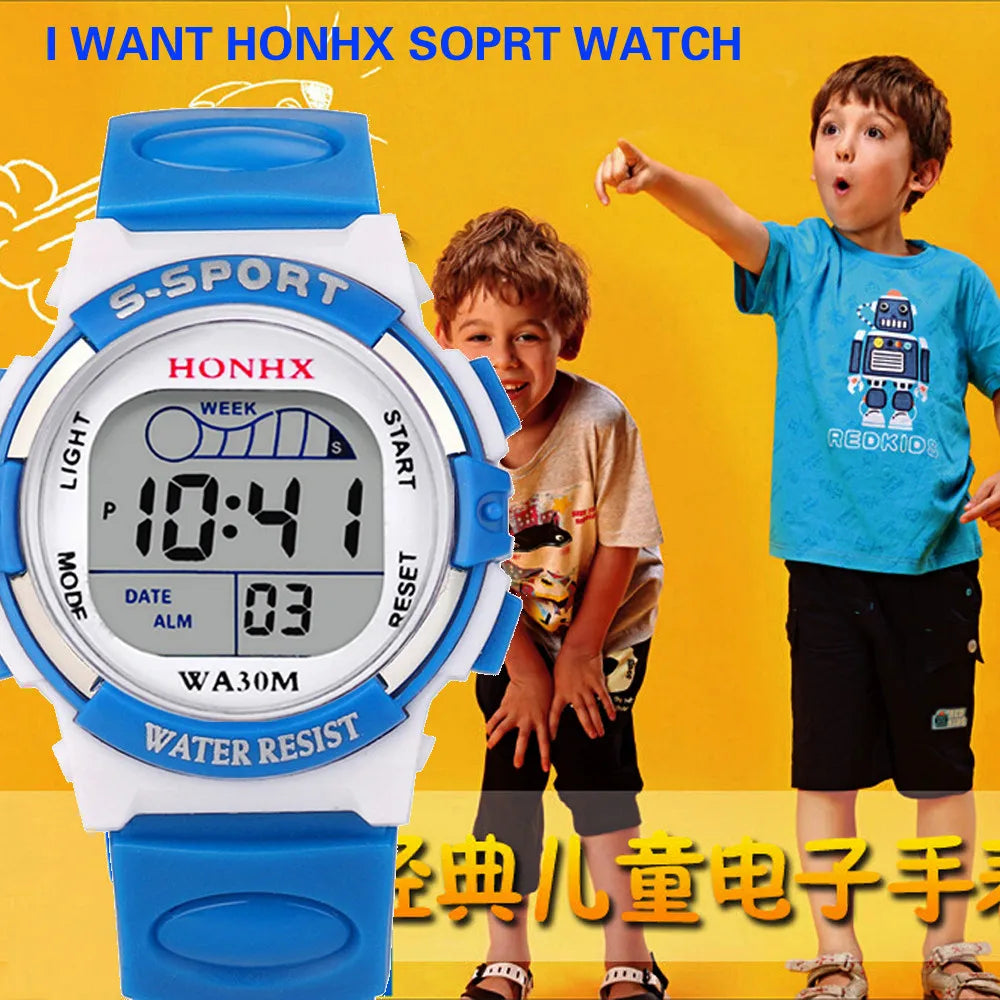 Kids Electronic Sports Watches Color Luminous LED Dial Life Waterproof Multi Function Alarm Clocks Watch For Boys And Girls
