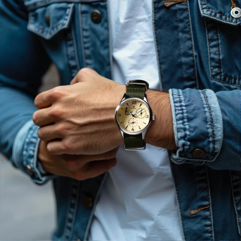 New 1963 40mm Mens Pilot Automatic Mechanical Watch Seagull ST17 Sapphire Crystal Waterproof Retro Style