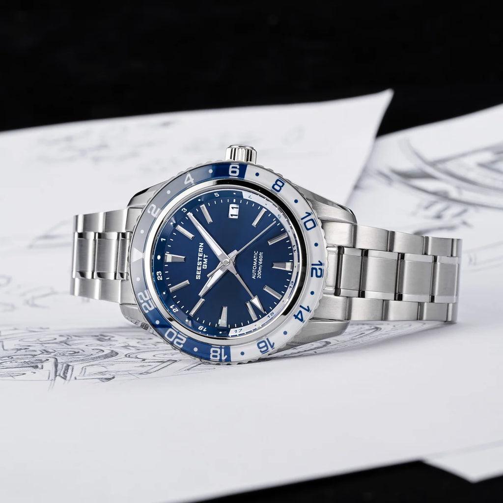 SEESTERN Men of Watch Office GMT Automatic NH34 Movement Sapphire Glass Bezel 20bar Waterproof Diver Mechanical Wristwatch S456