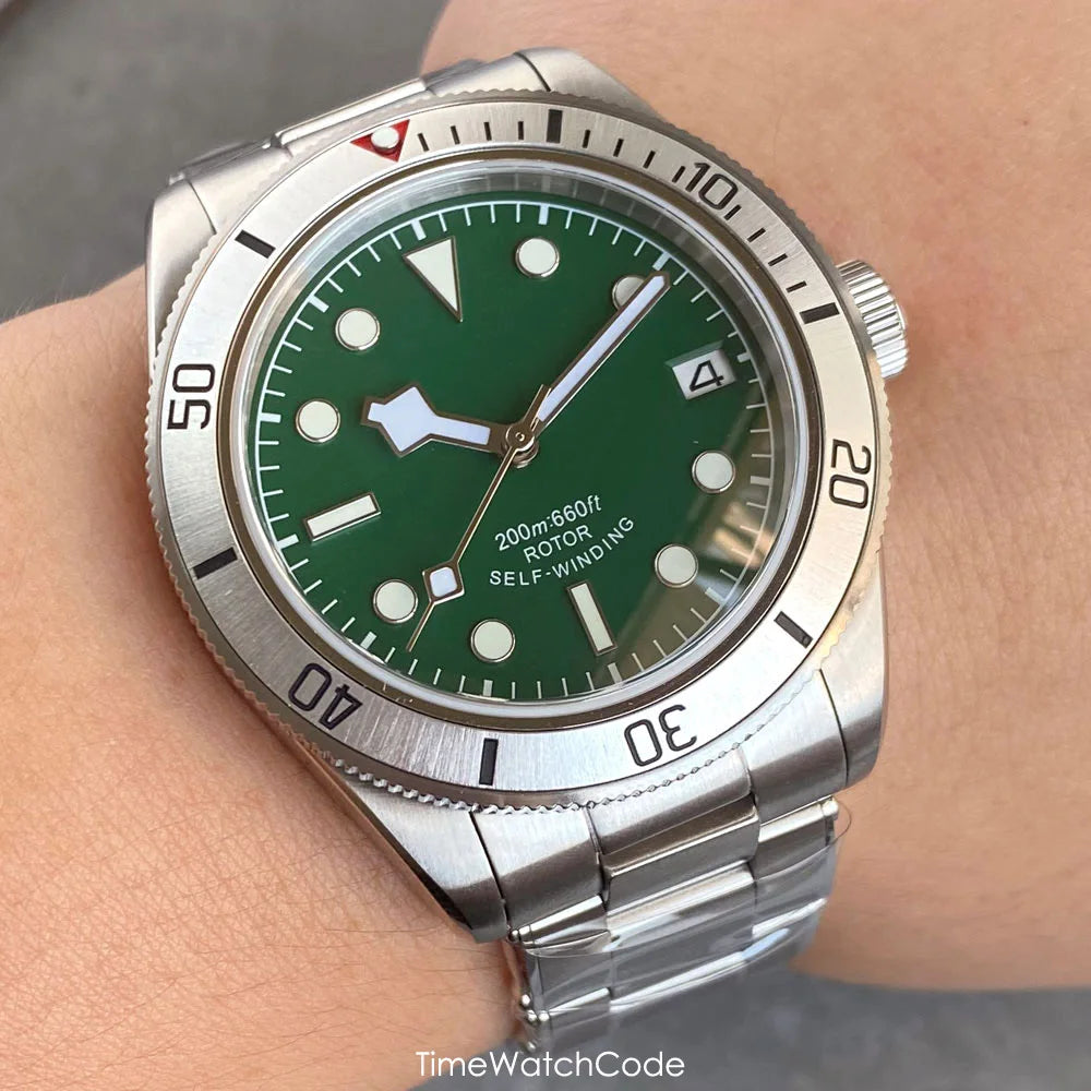 100m Waterproof NH35AA Movement Automatic Men's Watch Mechanical Double Domed Sapphire Rotating Bezel Luminous 316L Bracelet