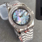 Tandorio 39mm Mechanical NH35 Mother of Pearl Dial Face Stainless Steel Automatic Watch Date Sapphire Men's Wristwatch Luminous