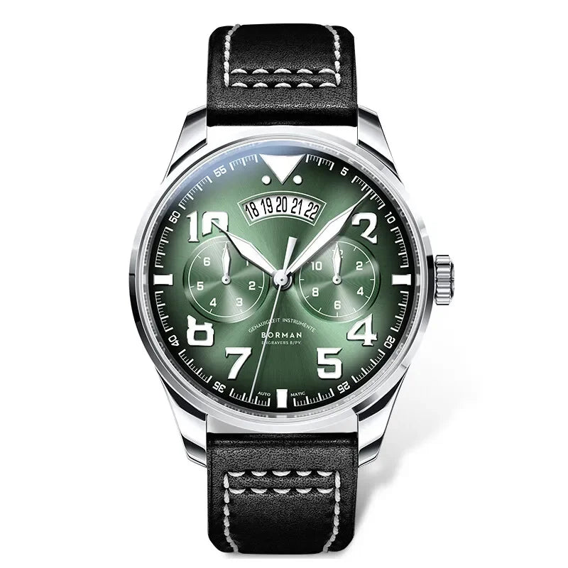 BORMAN BM3851 Mens Automatic Watches Panda 42mm Mechanical Wristwatch Waterproof Luminous Sapphire Miyota 9122 Week Date Month