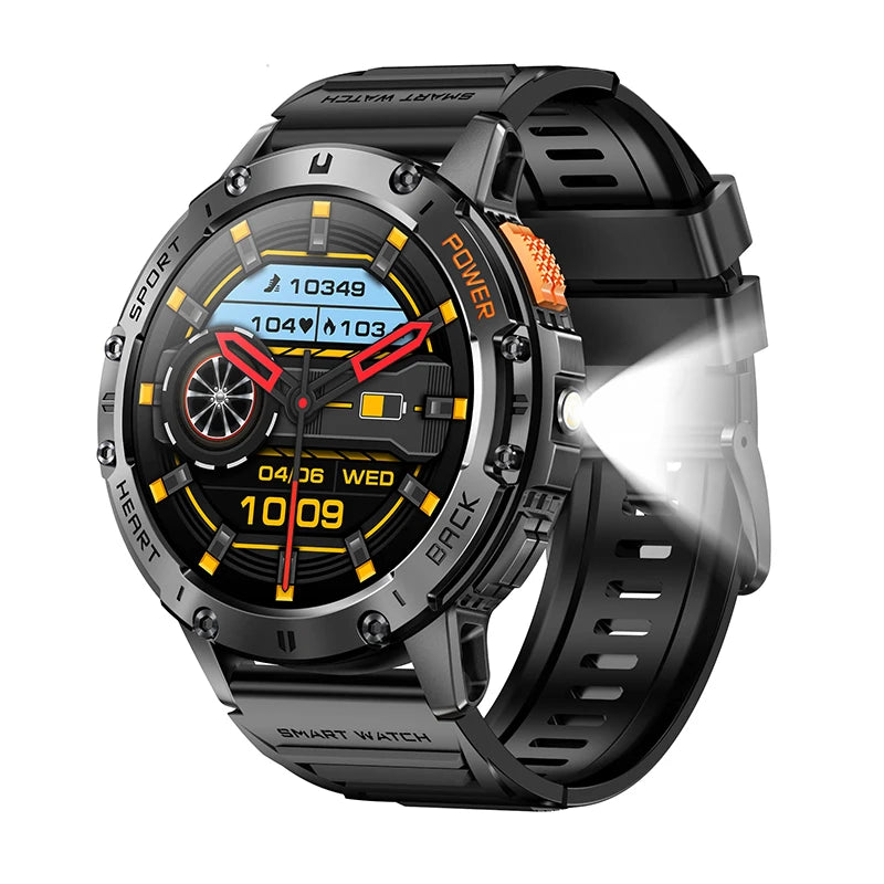 For Android ios New AMOLED Smart Watch Men with Flashlight Sports Waterproof Fitness Tracker Bluetooth Call Smartwatch Man+Box