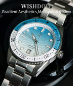 WISHDOIT Men's Automatic Dive Watch With Ocean Blue And White Ripple Dial 8215 Movement Sapphire Glass Mirror