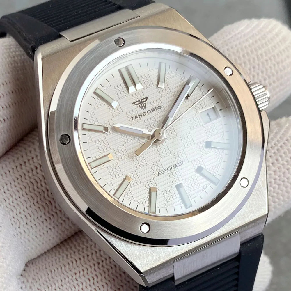 Tandorio New Black Luxury Business Engineer Style Men's Mechanical Watch Sapphire Glass 100m Waterproof NH35A Automatic Watches