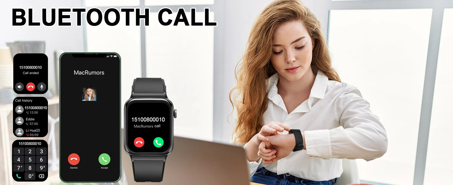 Smart Watch, 1.85" Smartwatch (Answer/Make Call), IP68 Waterproof Fitness Tracker, 100+ Sport Modes, Heart Rate and Sleep Monito