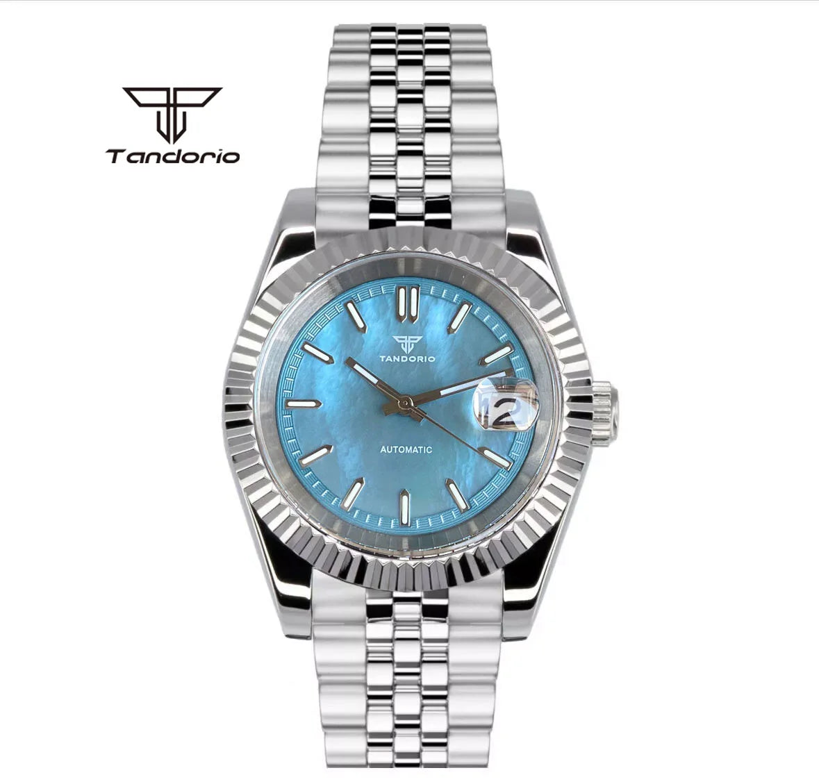Tandorio 39mm Mechanical NH35 Mother of Pearl Dial Face Stainless Steel Automatic Watch Date Sapphire Men's Wristwatch Luminous