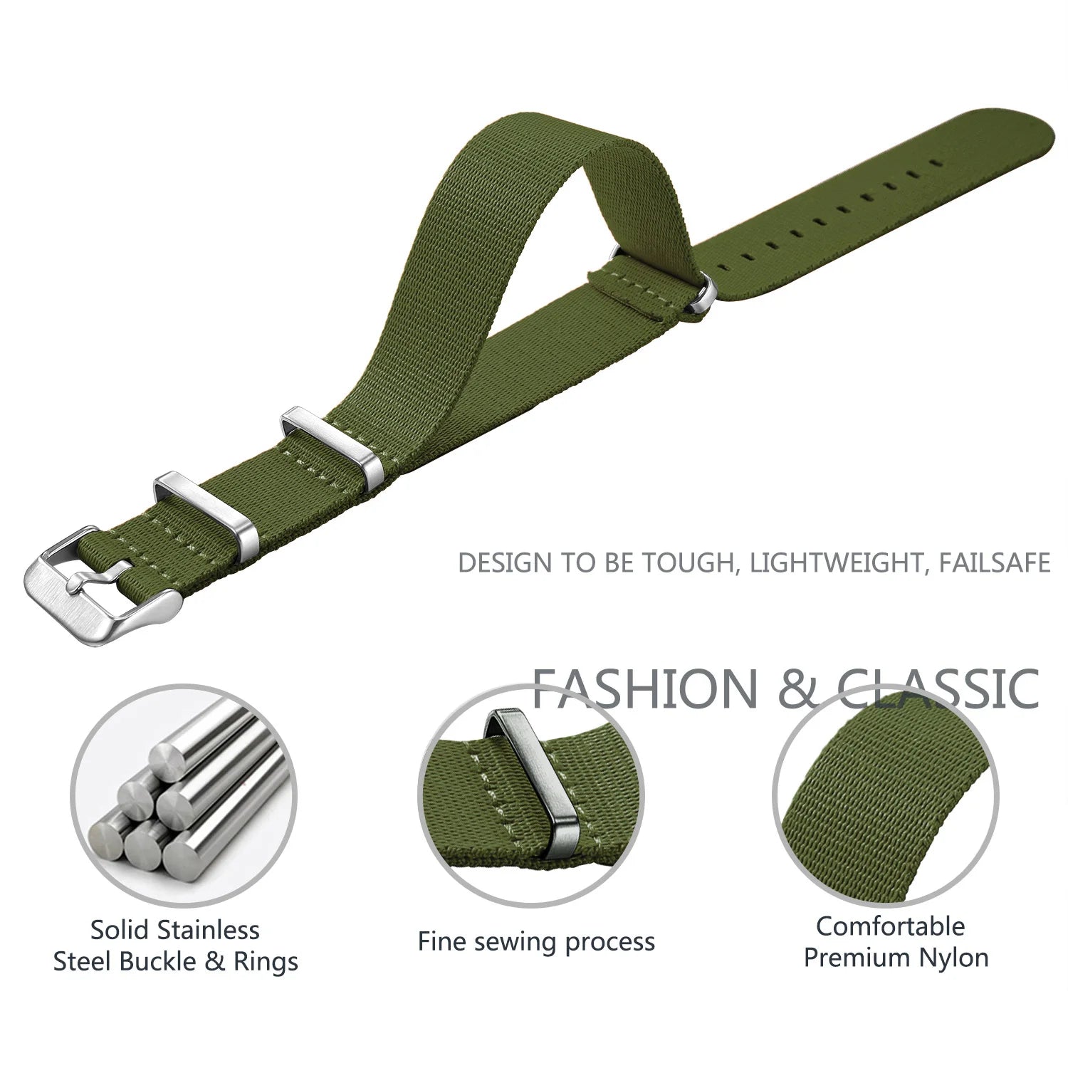 Nylon Watch Band 20mm 22mm Comfortable Watch Straps Loop Military Washable Blet for Men Watchbands