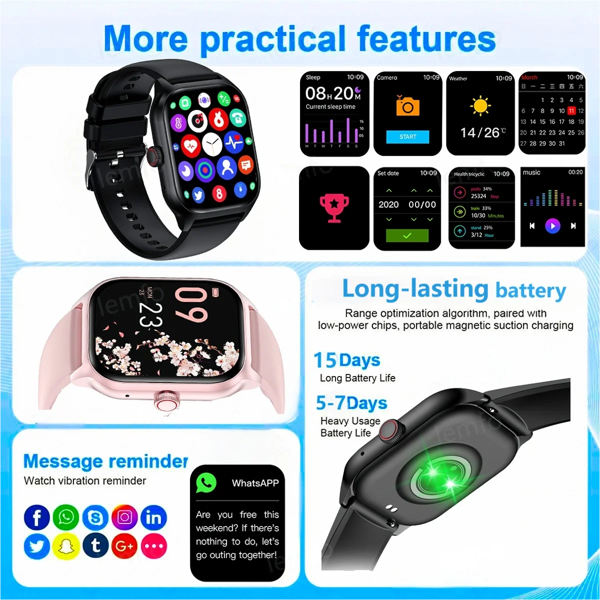 Smart Watches For Man Woman Bluetooth Call Music Fitness Tracker Sport With Waterproof Pedometer Information Alerts Smartwatch